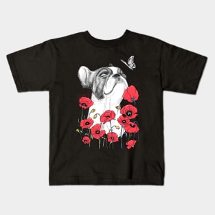 Pug in poppies Kids T-Shirt